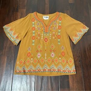 Savanna Jane Embroidered Boho Top Women’s Size Medium Wide Sleeve